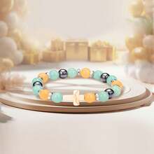 Pulseras de Abalorio para Mujer, Brazalete con dije de Cruz para mujer, Pulsera Cuentas Piedra Natural, Joyería de Regalo Para Cumpleaños, Pascua, bautizo, comunión, fiesta de bodas - Verde - Ver 7