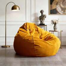 Bean Bag Chair Adults Kids Velvet Bean Bag Cover Washable Ultra Soft Pouf Ottoman No Filler Pouf Sofa Cover Lazy Armchair Couch Floor Seating Living Room Furniture(Chrysanthemum Yellow,90x110cm) - 1 - View 1