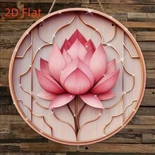 2D Flat Vintage Country Style Wooden Lotus Flower Sign, 8x8 Inch Pink, Lotus Flower Themed Wall Decor, Elegant Room Decoration, Front Door Decor, Holiday Party Banner, Friend Gift, Porch Welcome Sign, Home And Wall Art Decor, Multipurpose Use - 1 - View 3