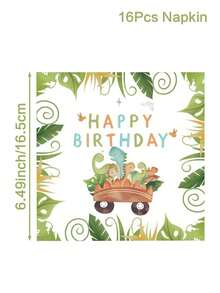 16pcs Cartoon Dinosaur & Slogan Pattern Disposable Paper Napkins, Modern Paper Napkins Suitable For Birthday Party, Christmas And Other Occasions - Multicolor - View 4