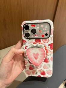 Cute Fruit Element Acrylic 1pc Polka Dot Strawberry Magnetic Telescopic Phone Holder, Girly Style, Thoughtful Gift For Girlfriend, Family And Colleagues, Magnetic Phone Stand, Phone Accessory, Travel Essential Mother's Day Gift - Strawberry - View 2