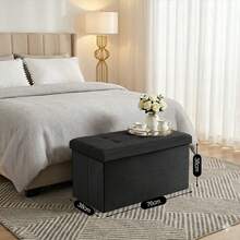 Ottoman Storage Bench With Lid | Foldable Multifunctional Footrest Stool, Toy Chest & Long Shoe Bench For Living Room, Bedroom & Apartment - 黑色的 - 查看 2
