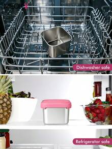 Meoky 3pcs 8oz Stainless Steel Snack Containers With Silicone Lids, Leak-Proof Small Food Storage Boxes, Reusable Metal Lunch Boxes For Snacks, Meal Prep, Travel & Picnic - Pink*3-piece Set - View 8