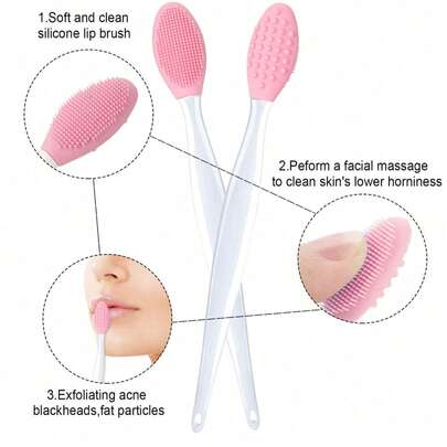 3/1 pieza Cepillo de limpieza de silicona rosa, herramienta de cuidado de la piel para exfoliar y limpiar los poros, cepillo de limpieza de belleza para una limpieza profunda, eliminación de puntos negros y blancos; Cepillo exfoliante de labios rosa, herramienta de belleza