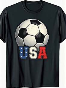 Numbered Short-Sleeve Jersey T-Shirt For Men And Women, World Cup Sports Casual Retro American Football T-Shirt - Distressed Vintage Football And American Flag Design, With Football Print, Black And White Team Color Scheme, Suitable For National Team Games And Casual Fan Wear, Machine Washable, A Top Choice For Fan Gifts - Mixed Colors - View 2