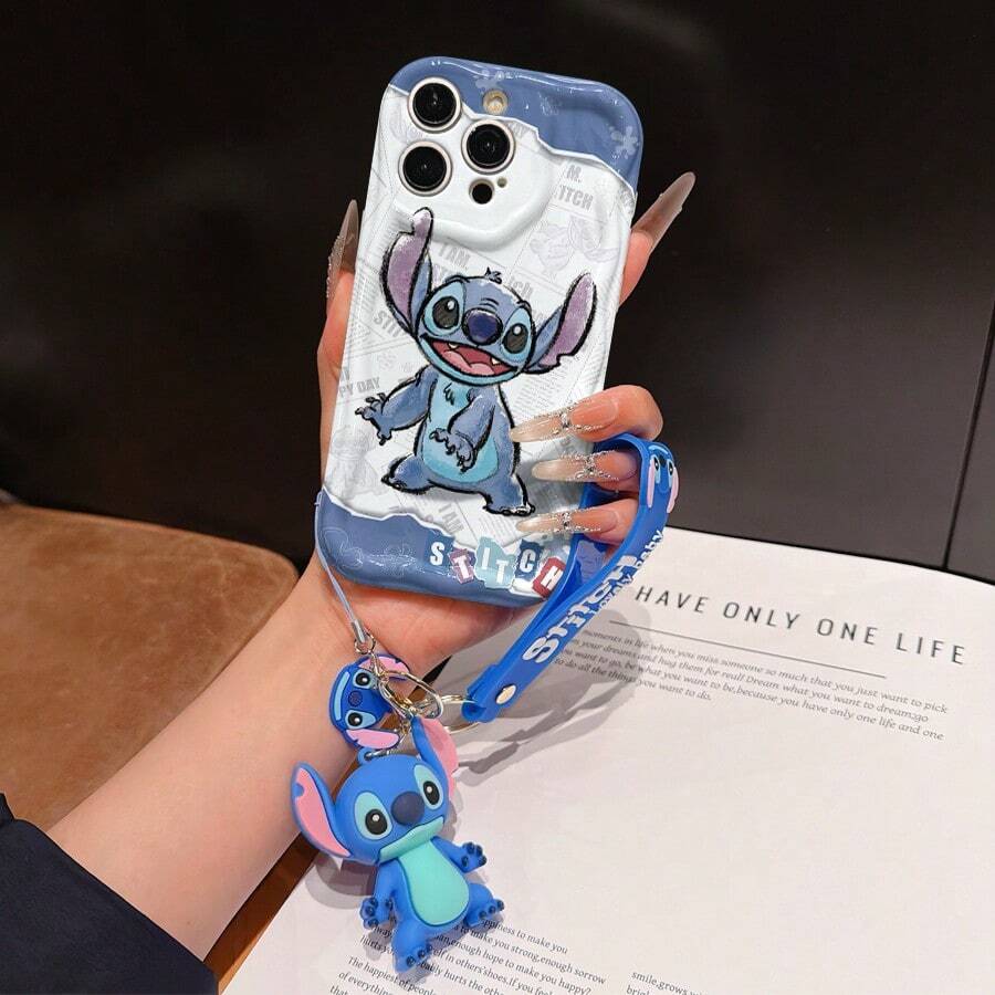Disney Has Authorized, Phone Case - Chain Set, The Stitch Lilo & Stitch Phone Case Plus A Silicone 3D Or Fluffy Style Stitch Bracelet With Metallic Ring Removable Bracelet, Stitch And Angel Pattern, Compatible With Iphone 17/16/15/14/13/12/11/XS/XR/X Plus Pro Max, Wavy Design Phone Case For Girl, A Stylish Cartoon Summer Phone Case, The Perfect Gift Choice, Phone Protection, Durable Phone Cover, Great Gift For Friends And Family - Màu trắng kiểu A - Xem 1