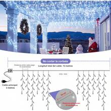 Luces de Cascada, Cuerda de luces Navideña 8 Modos, Luces IP65 Impermeable led para Exterior y Interior, para Bodas, Decoraciones Navideñas, Fiestas, Familias (10M 360LED/Multicolor) - Blanco frío - Ver 4