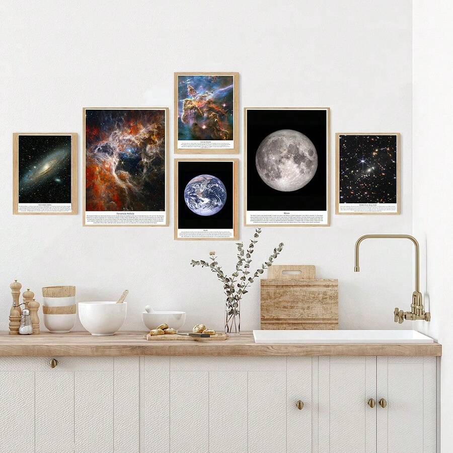 6张/套复古行星与宇宙海报,太空火星金星月球艺术印刷海报,复古牛皮纸墙画,天文艺术墙画,适用于客厅、卧室、浴室、办公室、厨房、酒吧、咖啡厅等家居墙面装饰,不含画框 - 海報5 - 查看 1