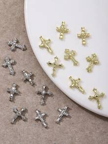 20 Peças Joia de Unha de Estilo Punk em Liga de Metal com Strass em Formato de Cruz, Decoração de Arte de Unha Metálica Caveira e Cruz Y2K, Adesivos de Unha Minimalistas e Versáteis, Acessórios Delicados de Unhas Postiças DIY - Multicolorido - Visão 5