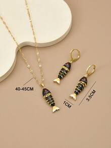 1 dây chuyền hình cá dầu nhỏ giọt thời trang bằng thép không gỉ, 1 đôi bông tai hình cá dầu nhỏ giọt thời trang bằng thép không gỉ, sinh vật biển, trang sức vàng, dây chuyền vàng, trang sức nữ, phụ kiện đi biển cho nữ, quà tặng Ngày của Mẹ, quà tặng Ngày Nhà giáo, phụ kiện màu đỏ, bộ trang sức nữ, trang sức đi biển - màu đen - Xem 4