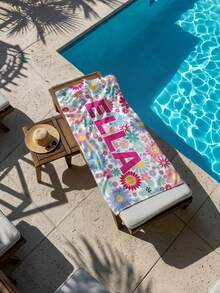 1 pieza Toalla de playa personalizada con nombre, Toalla de piscina infantil con diseño floral lindo y personalizado, Microfibra de secado rápido, Regalo para niños - Multicolor - Ver 3