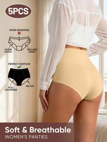 MEIYATING 5 piezas Ropa interior de mujer de cintura alta con diseño de jacquard y malla, con diseño de líneas simétricas adelgazantes, ropa interior cómoda para uso diario - Multicolor - Ver 3