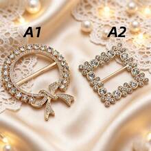 2pcs Easy High Waistline Gold Rhinestone Hem Knot Buckle Waist Cincher/Scarf Buckle/Dress Belt Buckle Versatile Luxury Decorative Accessory - View 4
