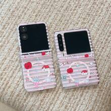 1pc Patchwork Plaid & Floral Pattern Protective Case For Samsung Galaxy Z Flip7 Foldable Phone, Suitable For Z Flip4/5/6 - White - View 3