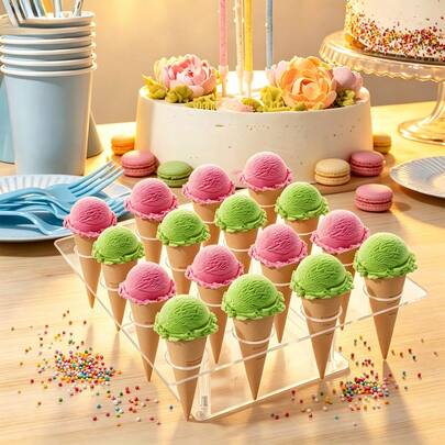 New 6/16 Holes Acrylic Ice Cream Cone Holder, Cupcake Donut Popcorn Display Stand, Transparent Ice Cream Display Rack For Party Wedding Buffet