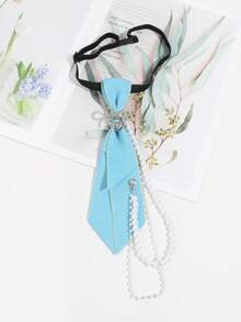 1件女士时尚休闲蝴蝶结心形吊坠珍珠链装饰纯色宽松领带，适合上学、约会、旅行、节日等场合。 - 彩色 - 查看 11