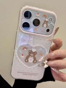 Cute Cartoon Bear Polka Dot Pattern Phone Case For IPhone 17 ProMax, 17 Pro, 16, 15, 14, 13 Pro Max, Adorable Strawberry Anti-Drop Back Cover - Heart-shaped Bear - View 6