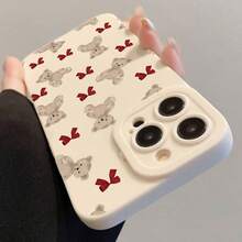 Red Bow And Bear Phone Case For IPhone 11, 12, 13, 14, 15, 16, XS, XR, X, 7, 8 Plus, Pro Max, SE Series - Perfect Easter Gift For Girlfriend, Boyfriend, Friends Or Yourself - White - View 7