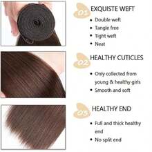 BINF  Brown Color Bundles 26 28 30 inch #4 Color Chocolate Brown Straight 3 Bundles Real Human Hair Extensions Color #4 Straight Hair - braun - Übersicht 5