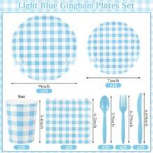 C175 Pcs Gingham Paper Plates Boy Baby Shower Decorations Include Blue Gingham Plates And Napkins Cups Disposable Blue Dinnerware For Picnic Wedding Birthday1 - light blue - 查看 2