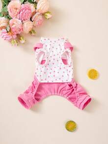 Bộ quần yếm 2 trong 1 cho chó cưng, in hình trái tim, co giãn, mềm mại, thoải mái, thích hợp mặc hàng ngày. - Hồng - Xem 5