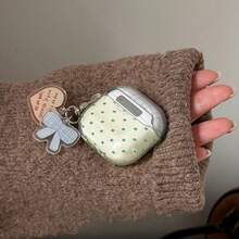 韩式极简蓝格纹+绿波点蝴蝶结装饰耳机保护套，适用于 Pro 3、新款Pro 2、可爱苹果4代极简个性化1/2代耳机保护套（女士款） - 淺綠色 - 查看 5