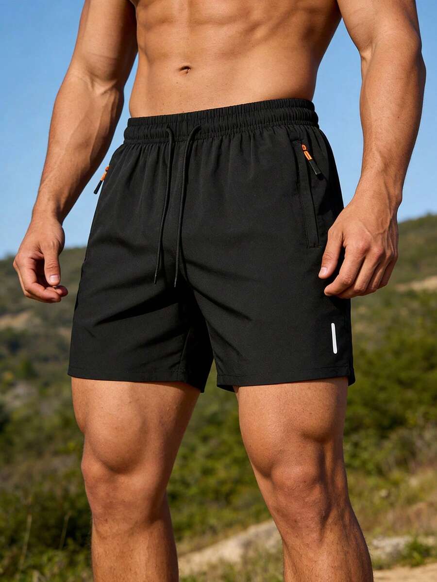Men's Ice Silk Sports Shorts, Outdoor Casual Quick-Dry Knee Length Bottoms - Black - View 1