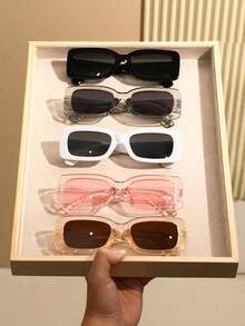 Bộ 5 chiếc kính thời trang gọng vuông tối giản, unisex dành cho thanh thiếu niên, phụ kiện chụp ảnh thời trang. - Nhiều màu - Xem 9