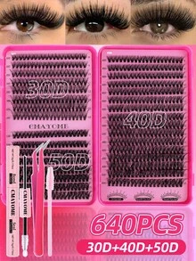 Bộ 640 sợi mi giả dạng chùm, độ cứng 10D-50D, chiều dài 8-16mm, mi nối dày, cong nhẹ, kiểu D, nhiều độ dài khác nhau, bộ dụng cụ tự nối mi, mi giả đơn dày mềm mại, tạo hiệu ứng trang điểm mắt bướm tự nhiên, dễ dàng tự làm tại nhà, keo dán mi lâu trôi, dụng cụ uốn mi tự làm, cọ chải mi. - Nhiều màu - Xem 4