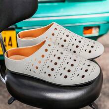 男女通用镂空奢华穆勒鞋，复古搭扣休闲沙滩拖鞋 - 灰色 - 查看 4