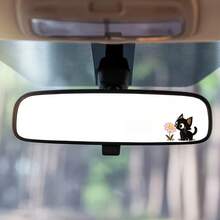Cute Black Cat And Flower Pattern Car Stickers - Animal Themed Rearview Mirror Stickers, Self-Adhesive Decoration, Suitable For Cars, Motorcycles, Phones And Walls. Perfect Christmas And Easter Gift - Car Stickers - A - View 6