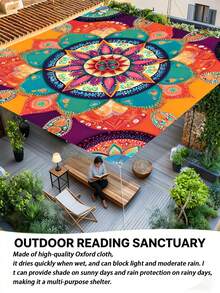 1 Floral Awning, Outdoor Thickened Waterproof Awning, Colorful Floral Awning, Gradient Mandala Floral Green Bohemian Pattern, Suitable For Gardens, Terraces, Beaches, Etc. (Includes Ropes, Frame Not Included), Camping Equipment - Multiple Styles - View 4
