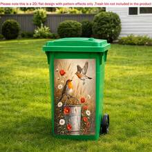 1pc 2D Flat Self-Adhesive Trash Can Sticker Vintage Bird Flower Trash Bin Sticker, Rustic Garden Decal, Cottagecore Garbage Can Decor, Waterproof 2D Sticker, PVC Material, Easy To Peel And Stick, Flat Art Sticker, Kitchen Storage - A - View 6