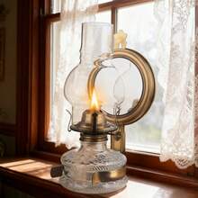 amanigo 1pc Dual Use Wall Mounted & Tabletop Vintage Kerosene Lamp, Glass Hurricane Oil Lantern With Back Mirror Adjustable Wick, Retro Decor Light For Bathroom Corridor Farmhouse Wedding Gift - 1PC - View 15