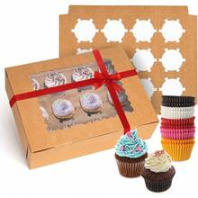Hộp đựng bánh cupcake, chứa được 12 chiếc bánh cupcake tiêu chuẩn, hộp đựng bánh cupcake có cửa sổ và khay chia ngăn dùng cho bánh cupcake, muffin và bánh ngọt. - Bộ ruy băng trắng + hồng - Xem 9