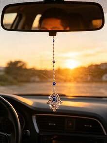 Colgante de espejo retrovisor con ojo azul de diamantes y mano del diablo - A - Ver 6