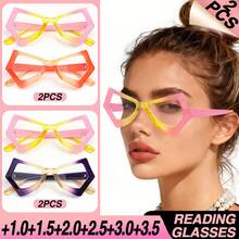 2pcs Ombre Geometric Cat Eye Reading Glasses, Women's With High-Definition Lenses, Suitable For Daily Wear And Gatherings - Pink+Purple - View 9