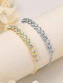 XUJIA 1pc Women's 925 Sterling Silver Moissanite Bracelet, D Color 2.5mm Round Cut Moissanite, Elegant Ladies Bracelet, Engagement Wedding Birthday Gift - BMO-047 - View 5