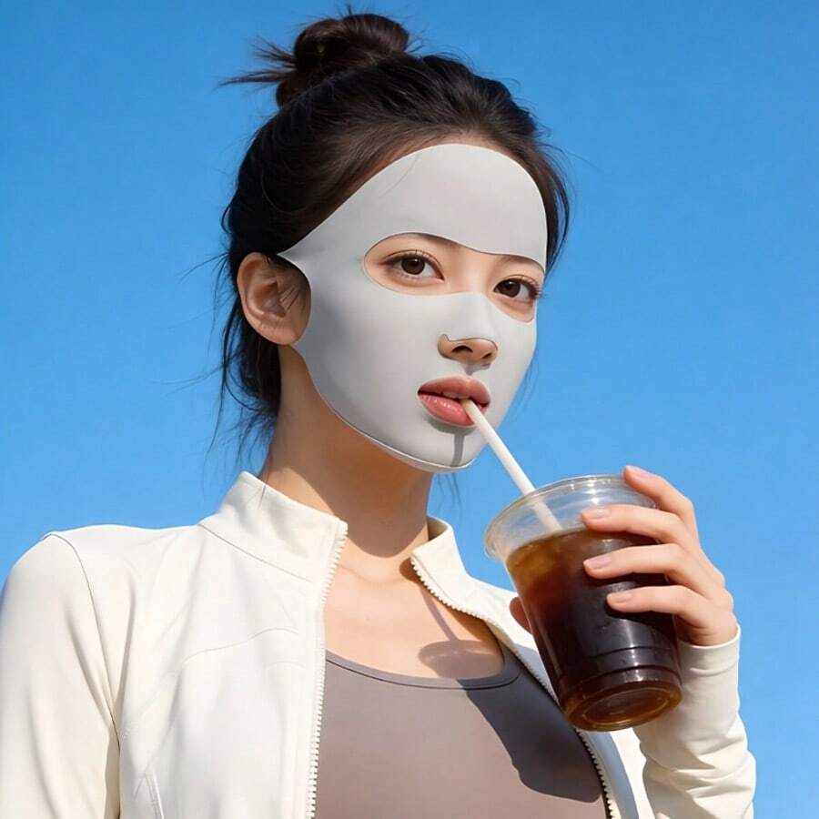 1个女士防晒面罩,夏季冰丝全脸防紫外线面罩,透气,适合高尔夫、跑步、运动 - 彩色 - 查看 1
