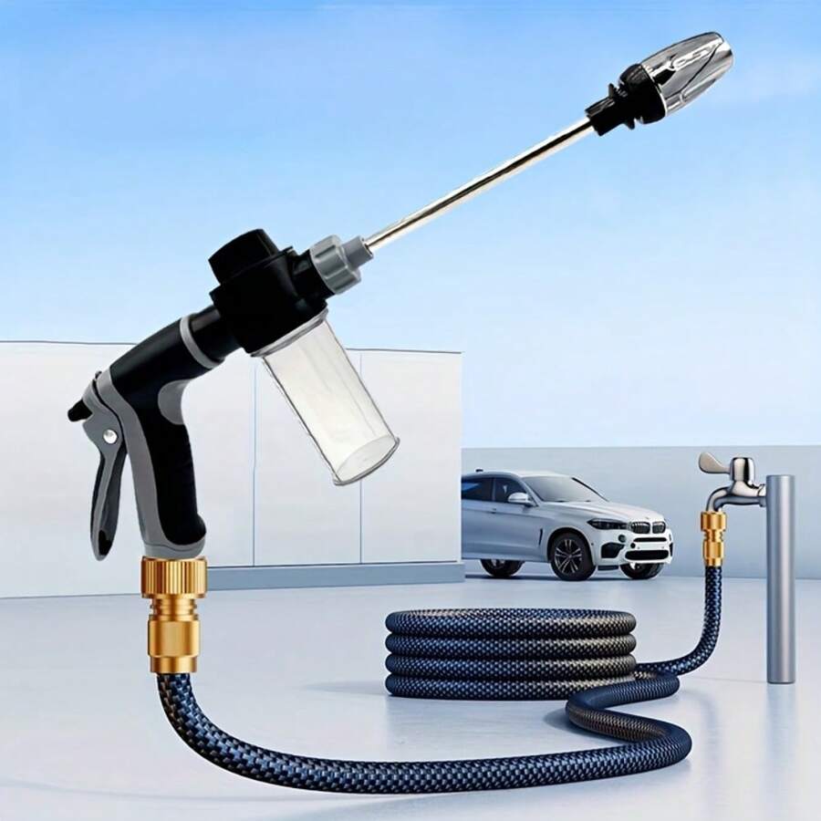 1 súng phun nước tạo bọt áp lực cao - Thích hợp để rửa xe, tưới cây - Vòi phun kéo dài bằng thép không gỉ