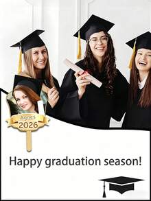 1pc Personalized Wooden Graduation Hand Fan,Custom Photo And Text Graduation Hand Fan, Personalized Class Of 2026 Handheld Sign, Graduation Party Photo Booth Prop,A Unique Keepsake For The Graduate - Multicolor - View 4