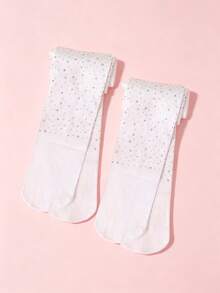 2 pièces Collants fins à design de strass doux pour filles, pour le printemps/été. Leggings respirants et ajustés pour les activités extérieures d'été des filles - Blanc - Voir 2