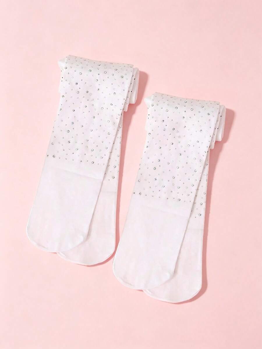 2 pièces Collants fins à design de strass doux pour filles, pour le printemps/été. Leggings respirants et ajustés pour les activités extérieures d'été des filles
