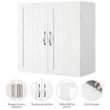 Armario De Baño Pared 59,5x31x59,5cm Mueble Baño Suspendido Con Dos Puertas Armario Colgante Para Cocina, Lavadero, Adjustable Bandeje Y Antivuelco - trắng - Xem 4