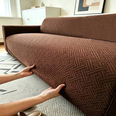 1 pieza Funda elástica para sofá, envoltura completa de 360°, resistente a las pastillas y amigable con la piel, con un patrón jacquard simple y estirable, incluye tiras de fijación de espuma