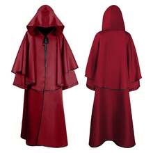 Medieval 5-Color Cape With Hood, Long Robe, Long-Sleeved Wizard's Cloak, Cosplay - Black - View 8