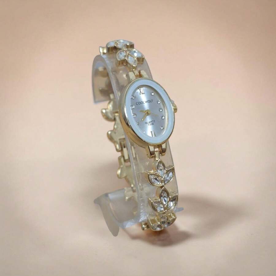 Women's Watches, Mini Models, With Rhinestones, Luxury Fashion, Ideal For Parties And Graduations - Gold/White - View 1