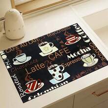 1pc Coffee Pattern Printed Kitchen Cabinet Countertop Bowl Dish Drying Mat, Super Absorbent Hides Stains, Rubber Backed Multi-Purpose Dining & Kitchen Mat, Suitable For Coffee Maker, Bowls, Dishes Drying Rack - HL LSD608 - View 2