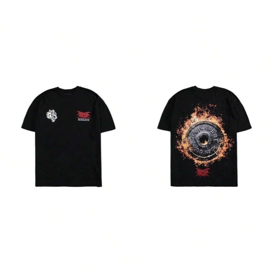 Darcsport T-Shirt, Loose Fit Fitness T-Shirt, Printed Short-Sleeve Pure Cotton Couple's Top - màu đen - Xem 1