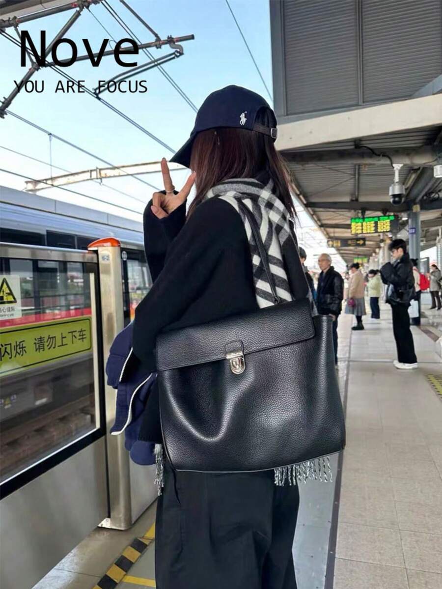 2026新款春夏翻盖通勤腋下手提包，女士多功能单肩包 - 黑色 - 查看 1